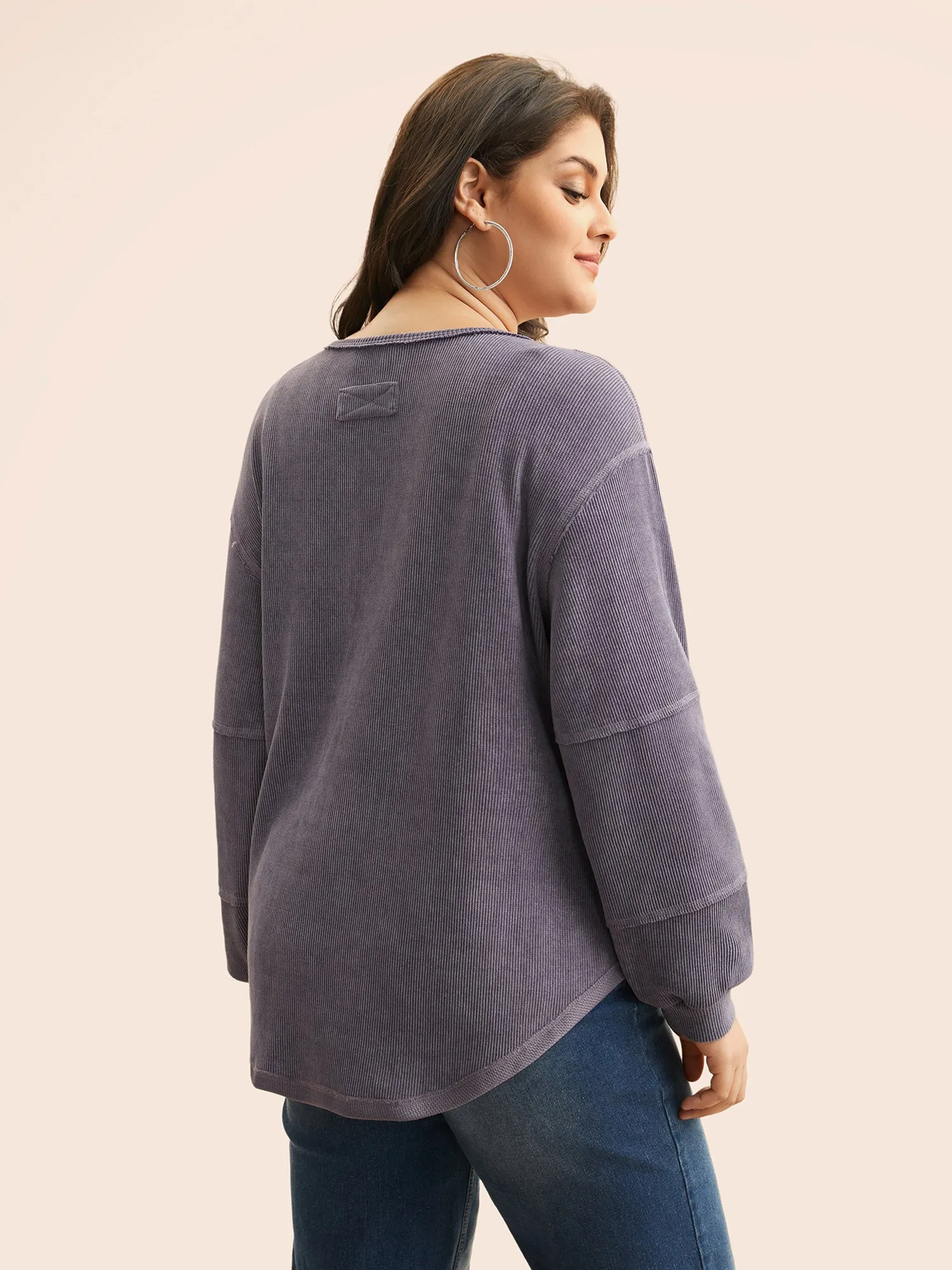 Texture Round Neck Split Hem Sweatshirt sold by Bloomchic product image thumbnail 4