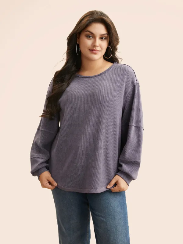 Texture Round Neck Split Hem Sweatshirt sold by Bloomchic
