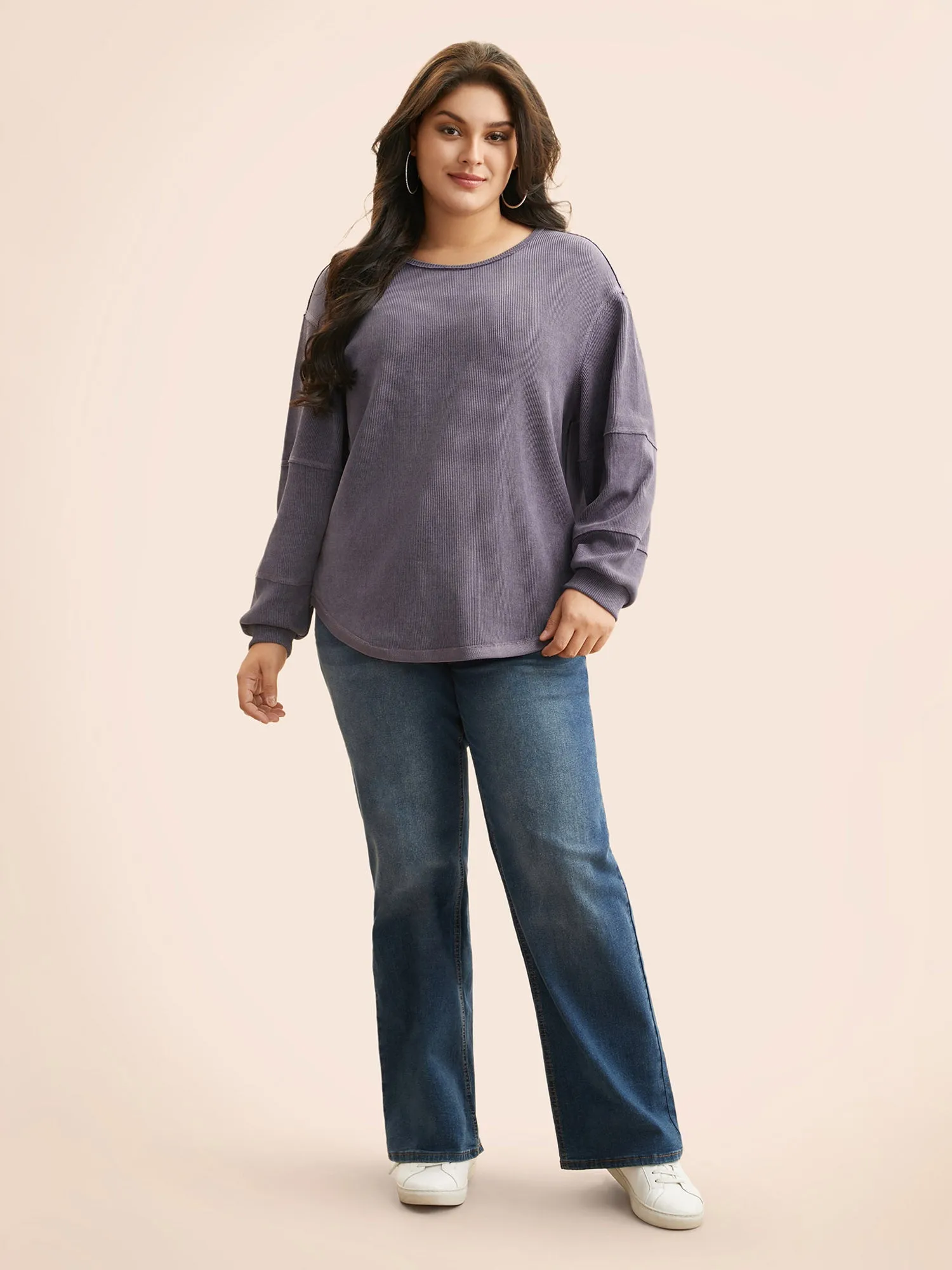 Texture Round Neck Split Hem Sweatshirt sold by Bloomchic product image thumbnail 2