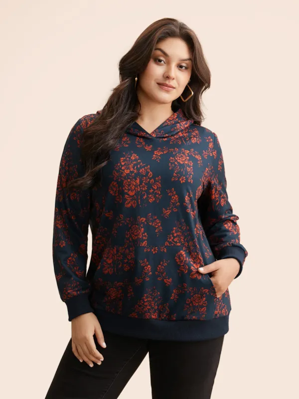 Floral Patch Pocket Hooded Sweatshirt sold by Bloomchic