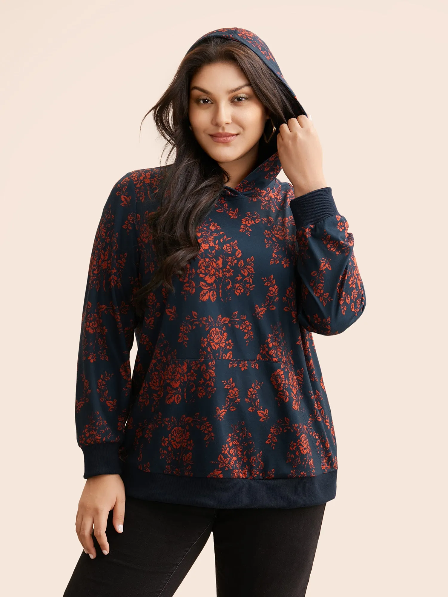 Floral Patch Pocket Hooded Sweatshirt sold by Bloomchic product image thumbnail 3