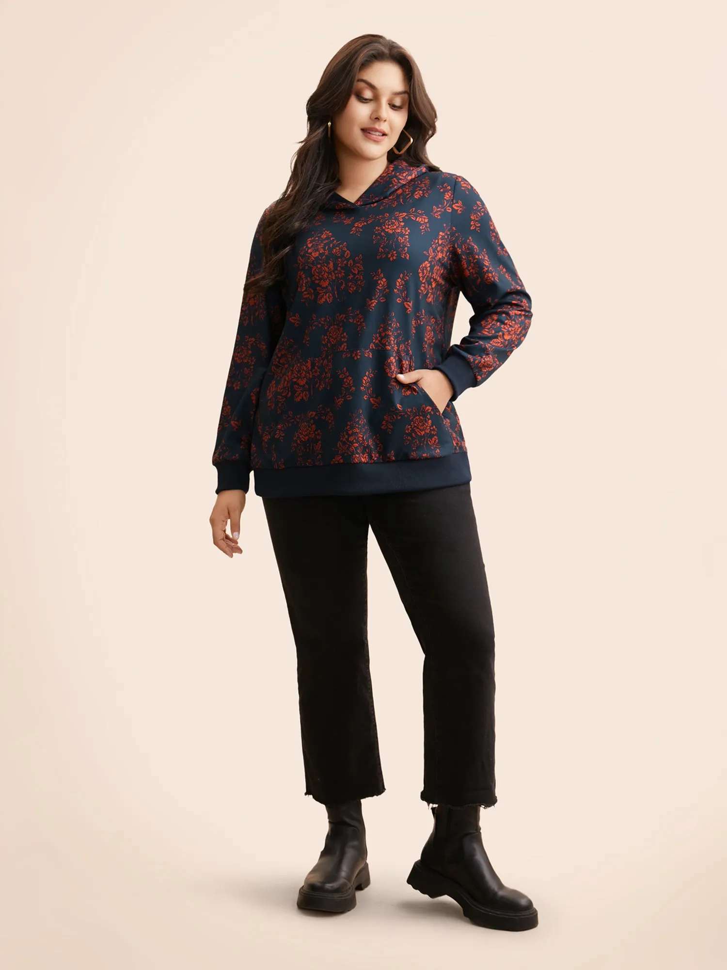 Floral Patch Pocket Hooded Sweatshirt sold by Bloomchic product image thumbnail 5