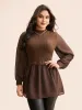 Jacquard Patchwork Mesh Lantern Sleeve T-shirt sold by Bloomchic
