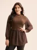 Jacquard Patchwork Mesh Lantern Sleeve T-shirt sold by Bloomchic