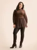 Jacquard Patchwork Mesh Lantern Sleeve T-shirt sold by Bloomchic