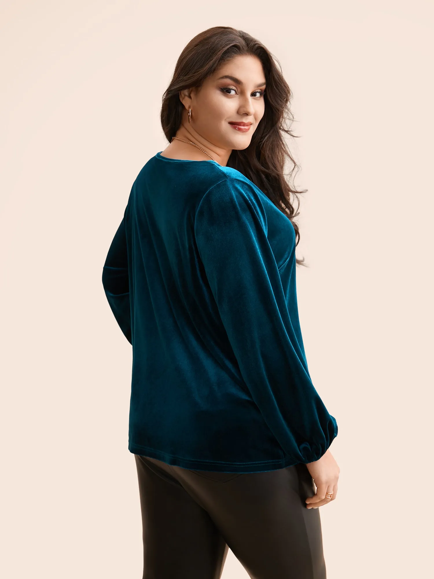 V Neck Velvet Lantern Sleeve Blouse sold by Bloomchic product image thumbnail 5