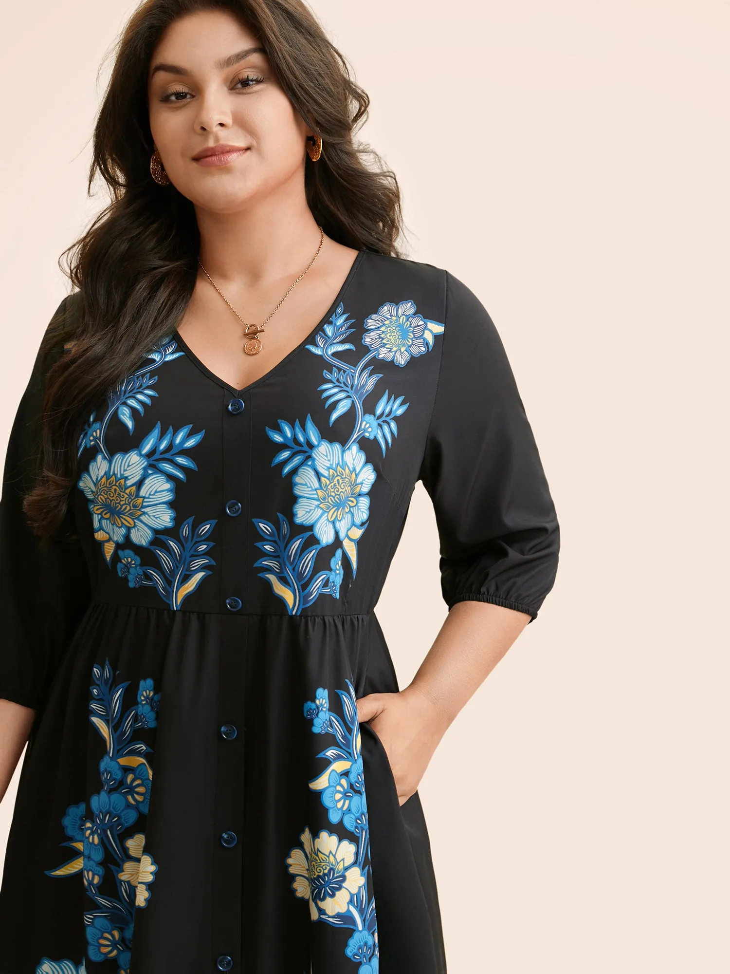 Boho Print Lantern Sleeve Midi Dress sold by Bloomchic product image thumbnail 2
