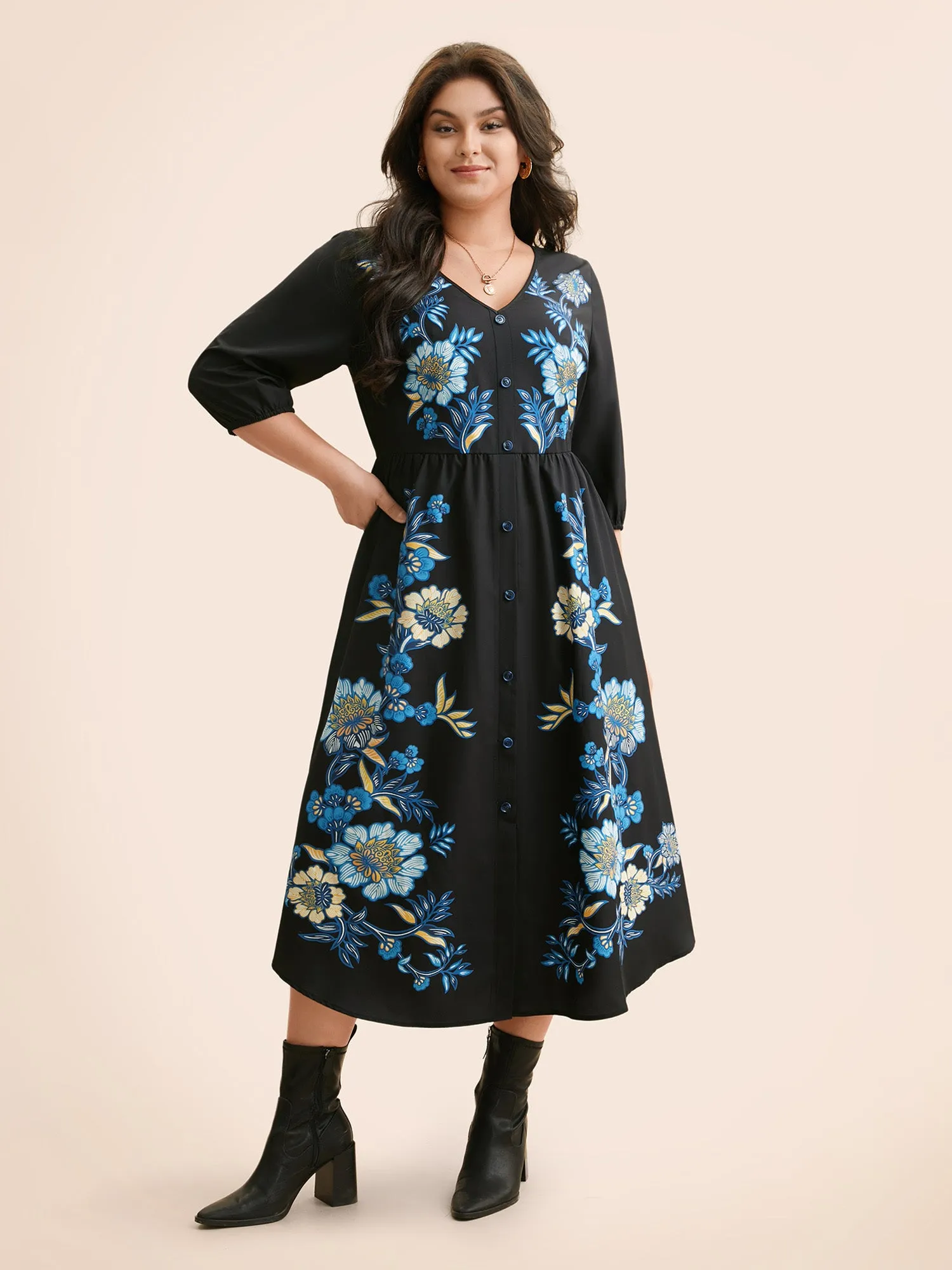 Boho Print Lantern Sleeve Midi Dress sold by Bloomchic product image thumbnail 3