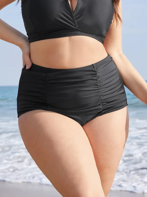 Solid Ruched Detail Swim Bottom sold by Bloomchic