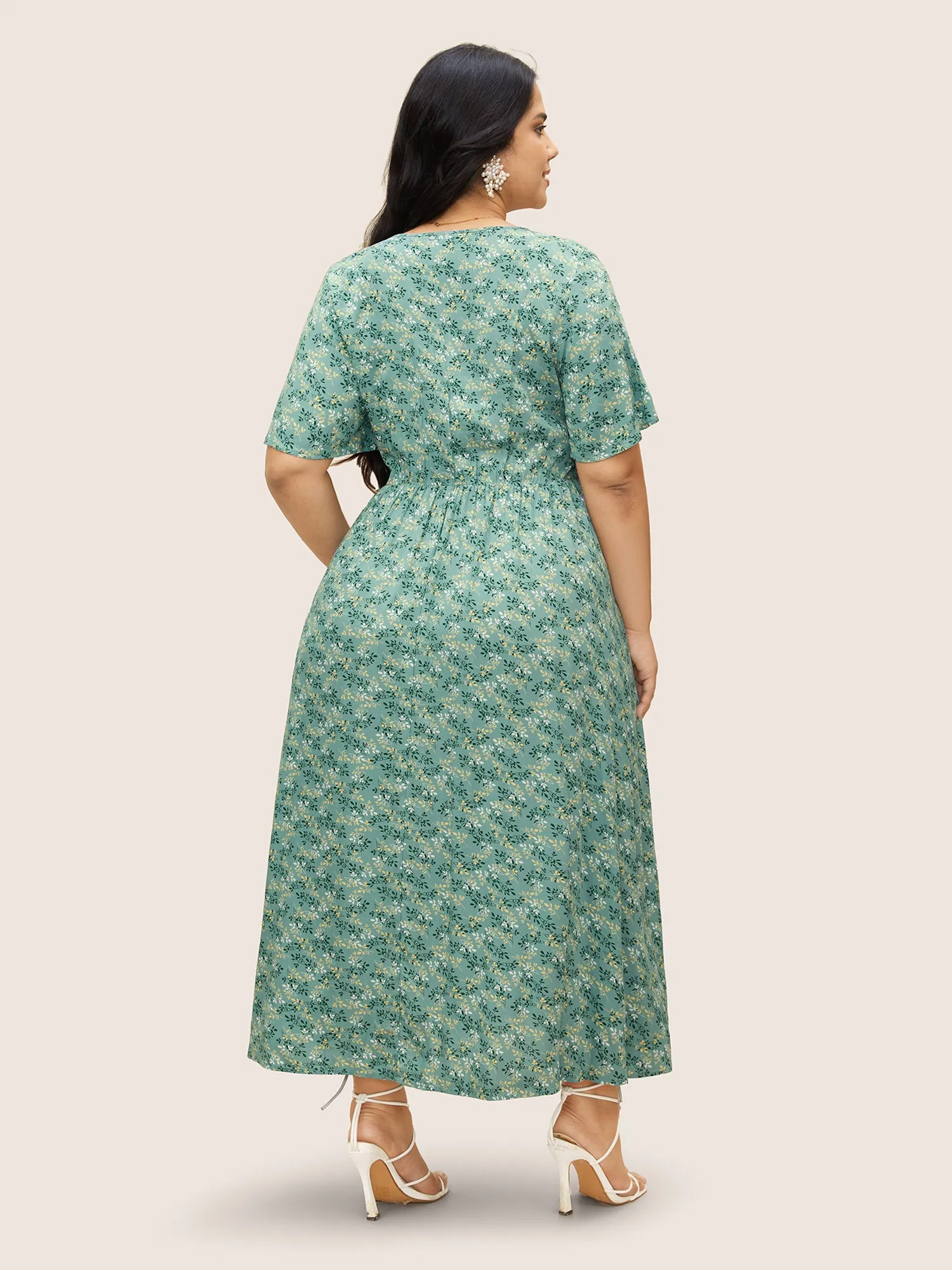 Rayon Ditsy Floral V Neck Shirred Dress sold by Bloomchic product image thumbnail 3
