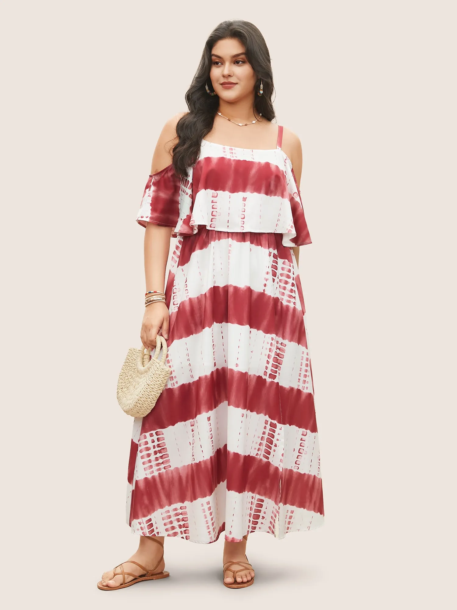 Tie Dye Cold Shoulder Flutter Layered Dress sold by Bloomchic product image thumbnail 3