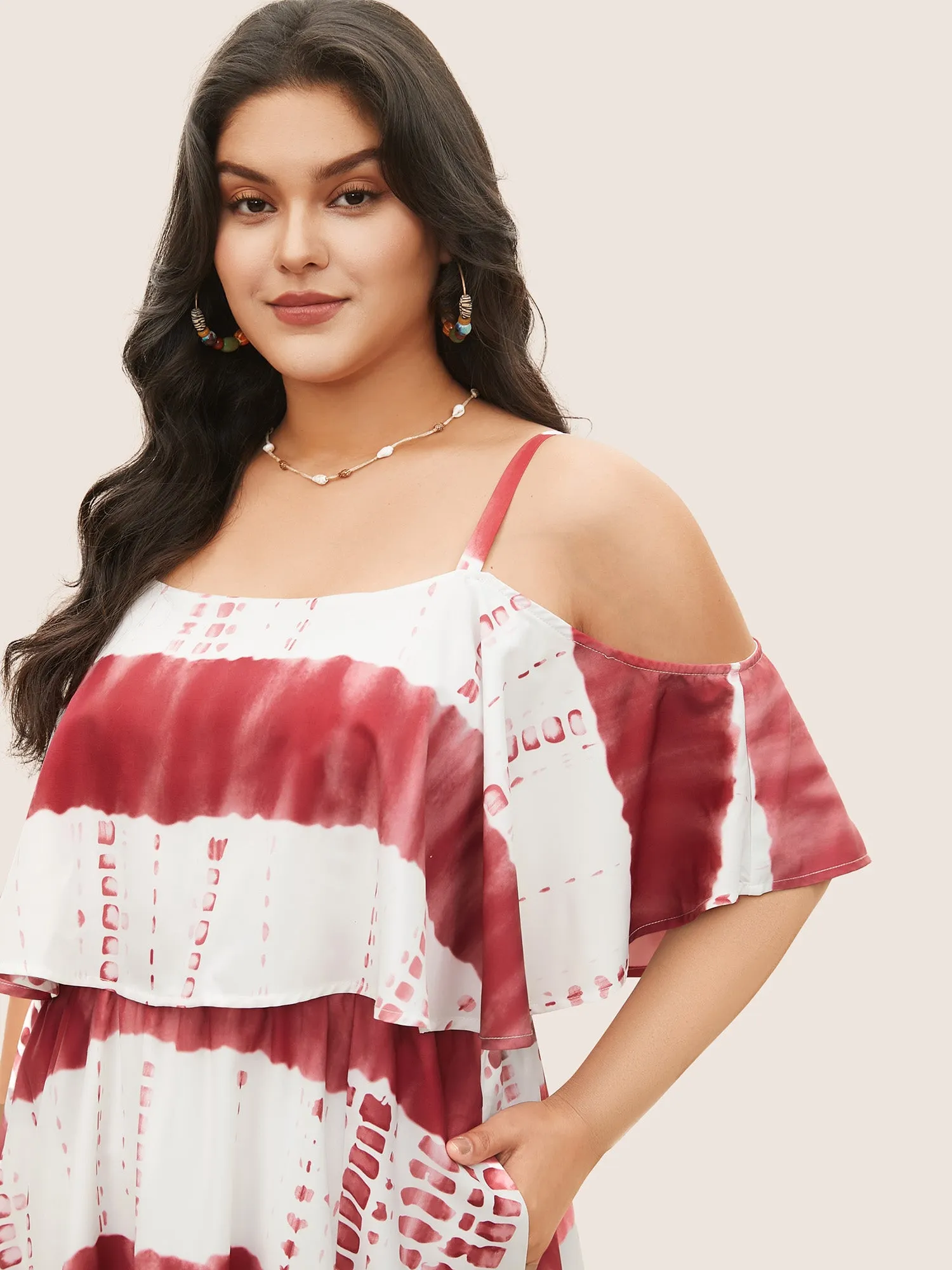 Tie Dye Cold Shoulder Flutter Layered Dress sold by Bloomchic product image thumbnail 5