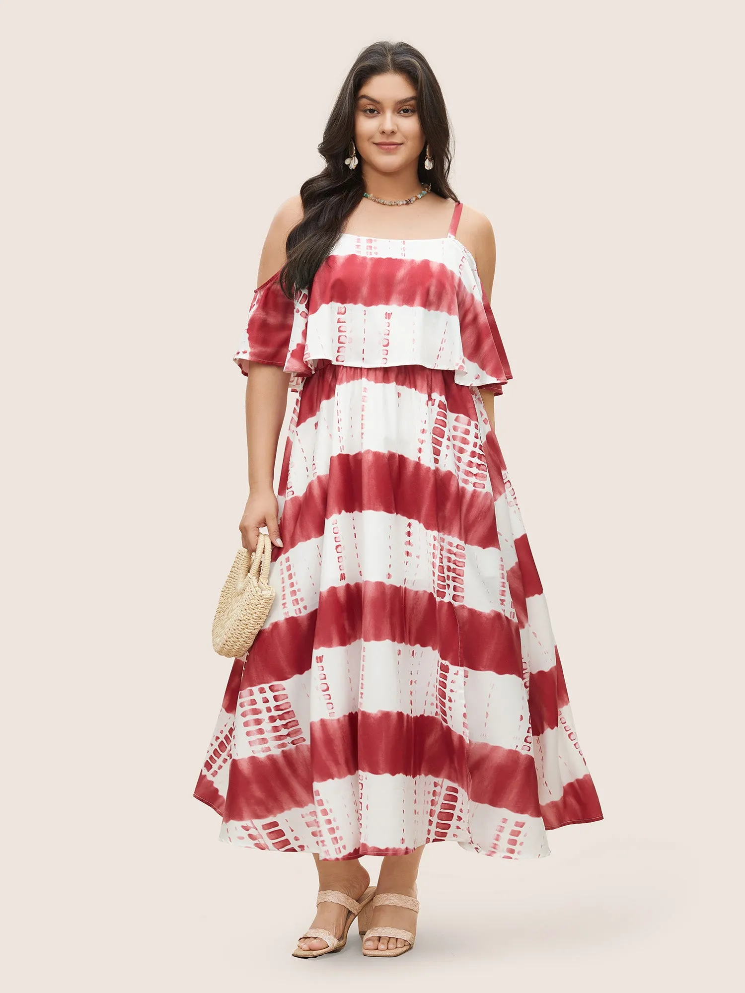 Tie Dye Cold Shoulder Flutter Layered Dress sold by Bloomchic product image thumbnail 2