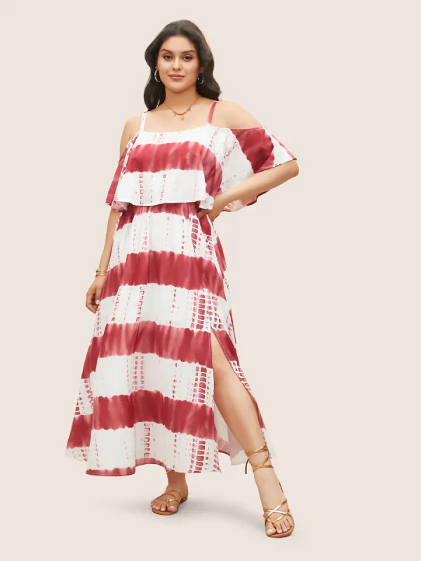 Tie Dye Cold Shoulder Flutter Layered Dress sold by Bloomchic