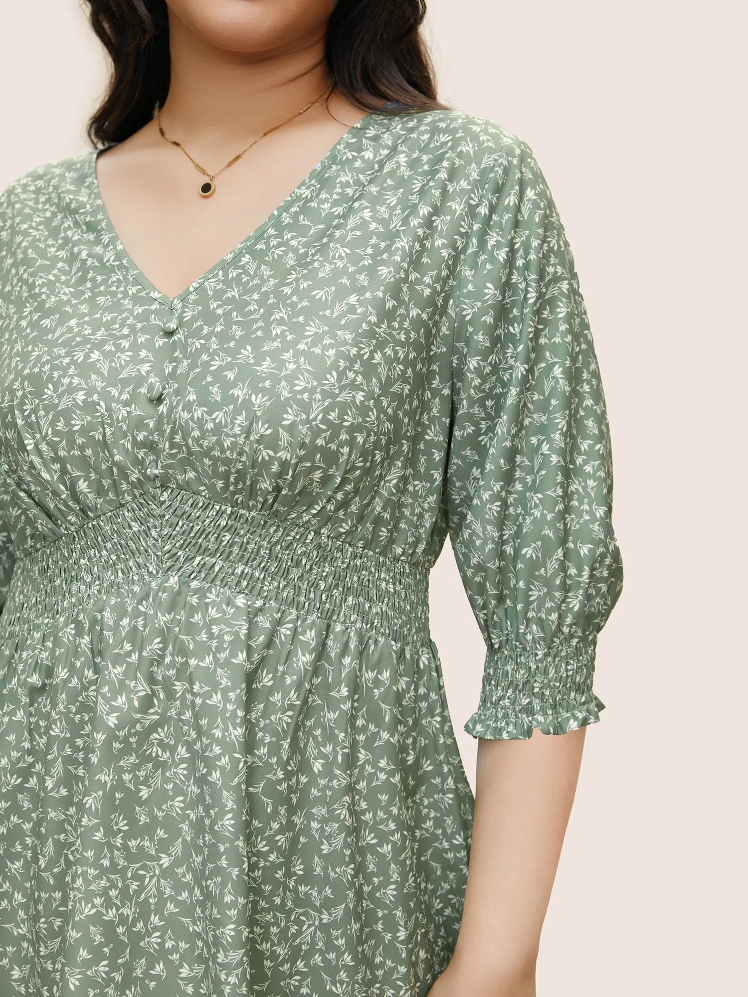 Ditsy Floral Shirred Elastic Waist Lantern Sleeve Blouse sold by Bloomchic product image thumbnail 2