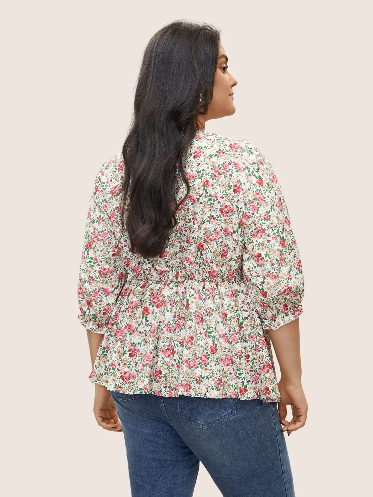 Ditsy Floral Notched Gathered Ruffles Blouse sold by Bloomchic product image thumbnail 4