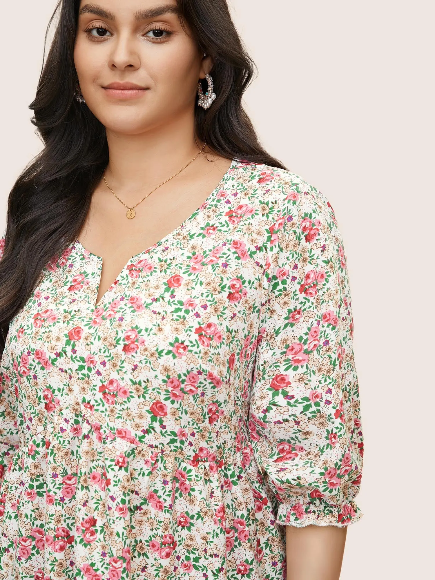 Ditsy Floral Notched Gathered Ruffles Blouse sold by Bloomchic product image thumbnail 5