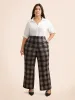 Plaid Button Detail Mid Rise Pants sold by Bloomchic