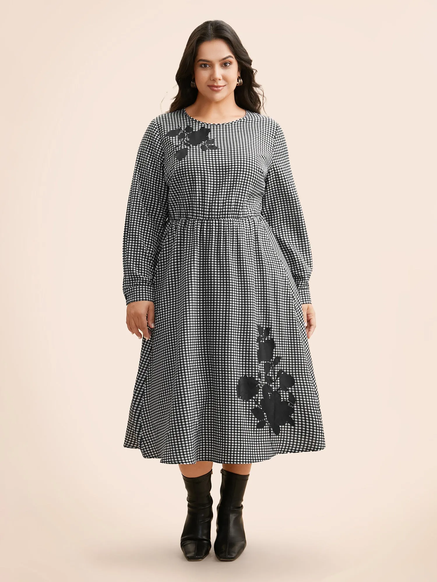 Gingham Silhouette Floral Print Midi Dress sold by Bloomchic product image thumbnail 3