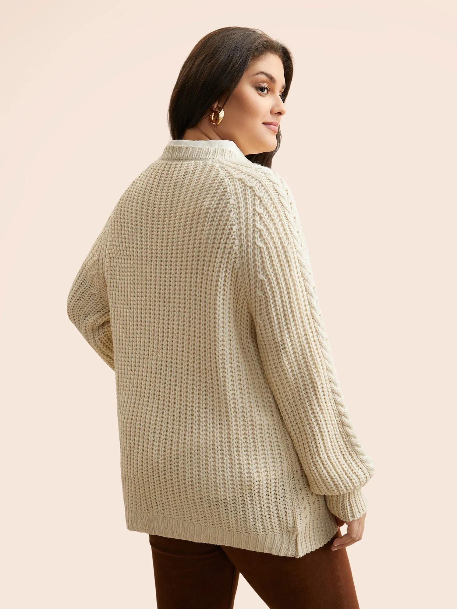Solid Cable Knit Raglan Sleeve Pullover sold by Bloomchic product image thumbnail 2