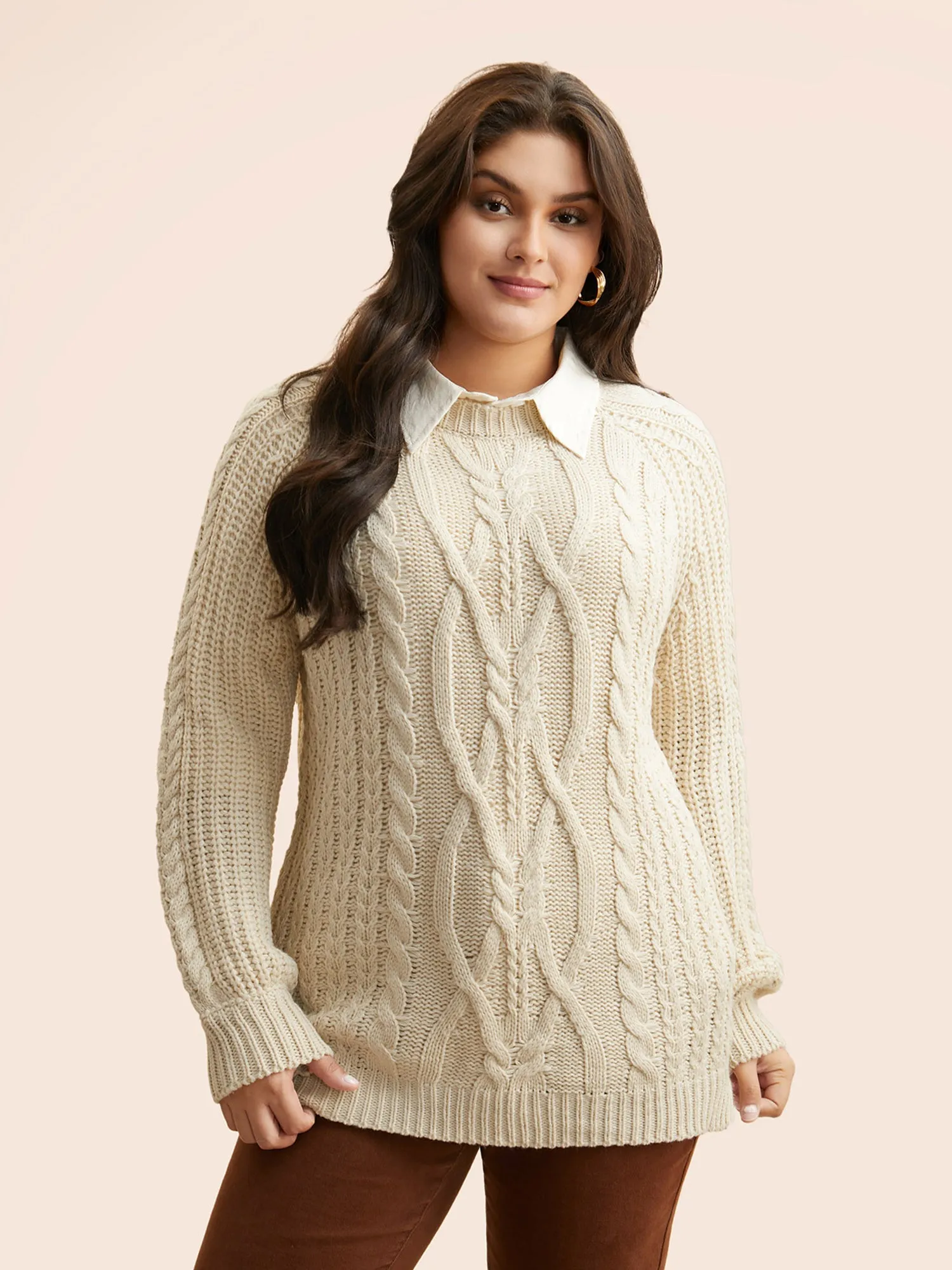 Solid Cable Knit Raglan Sleeve Pullover sold by Bloomchic