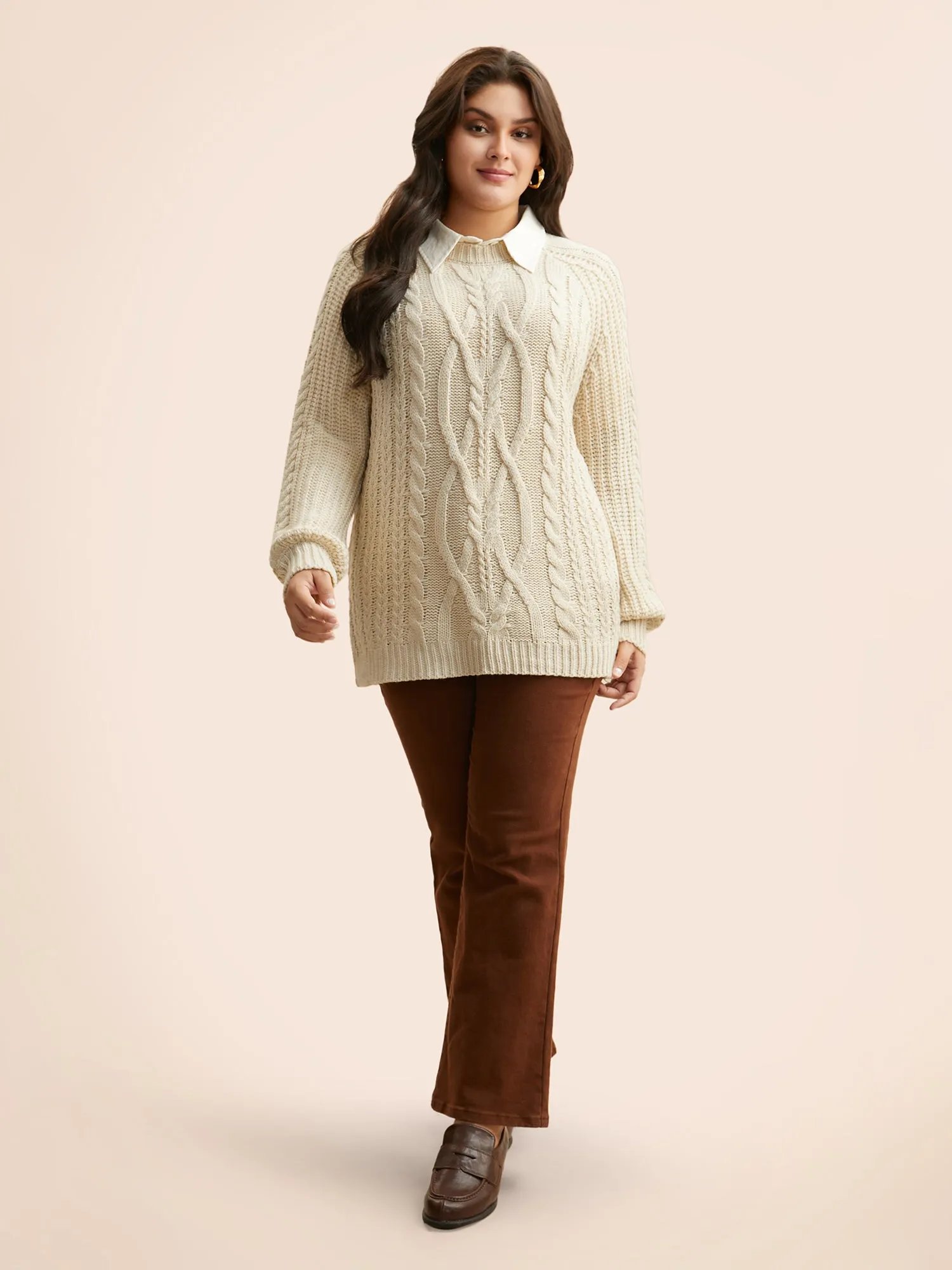 Solid Cable Knit Raglan Sleeve Pullover sold by Bloomchic product image thumbnail 3