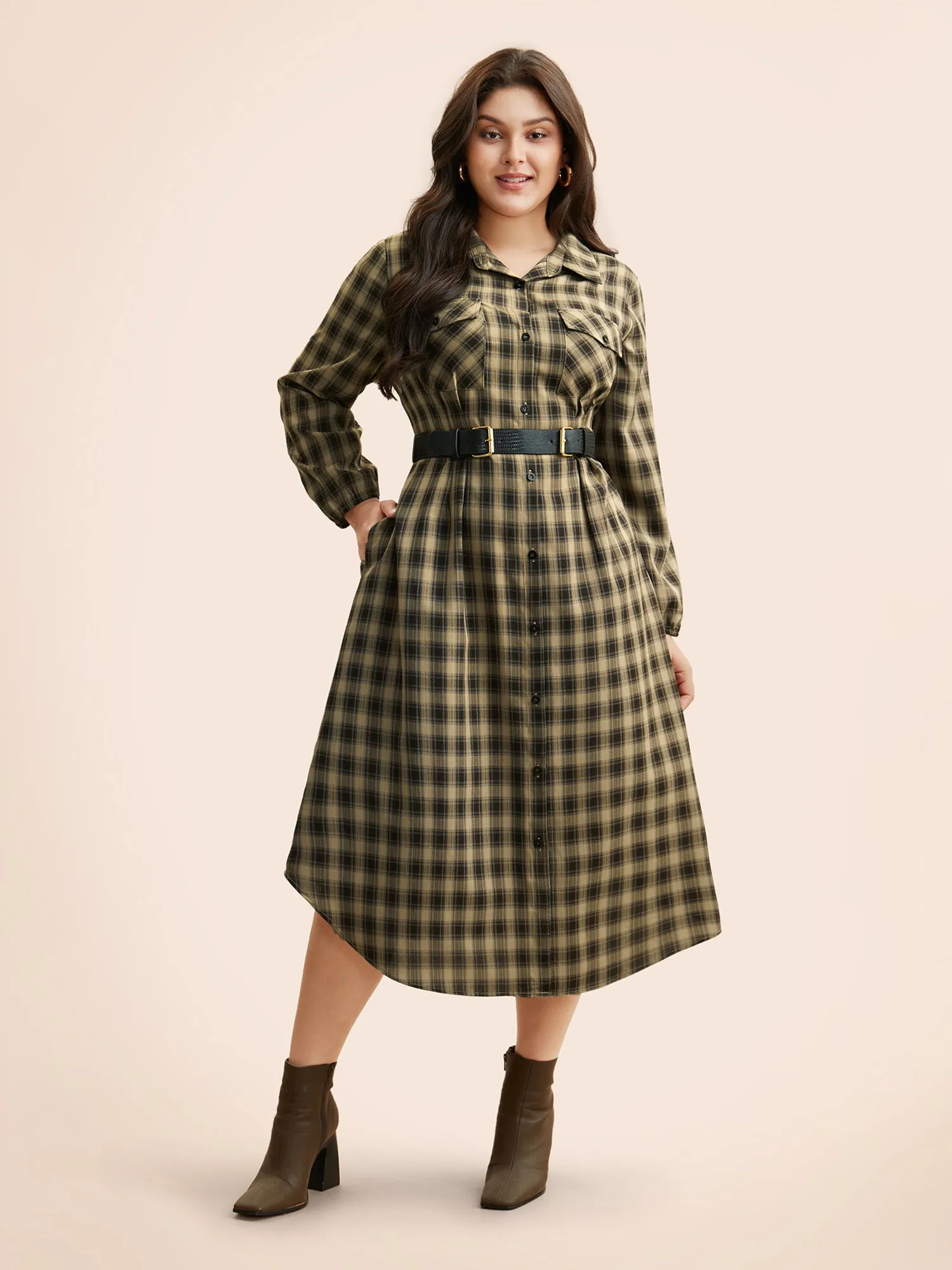 Plaid Pleated Flap Pocket Arc Hem Dress sold by Bloomchic product image thumbnail 2