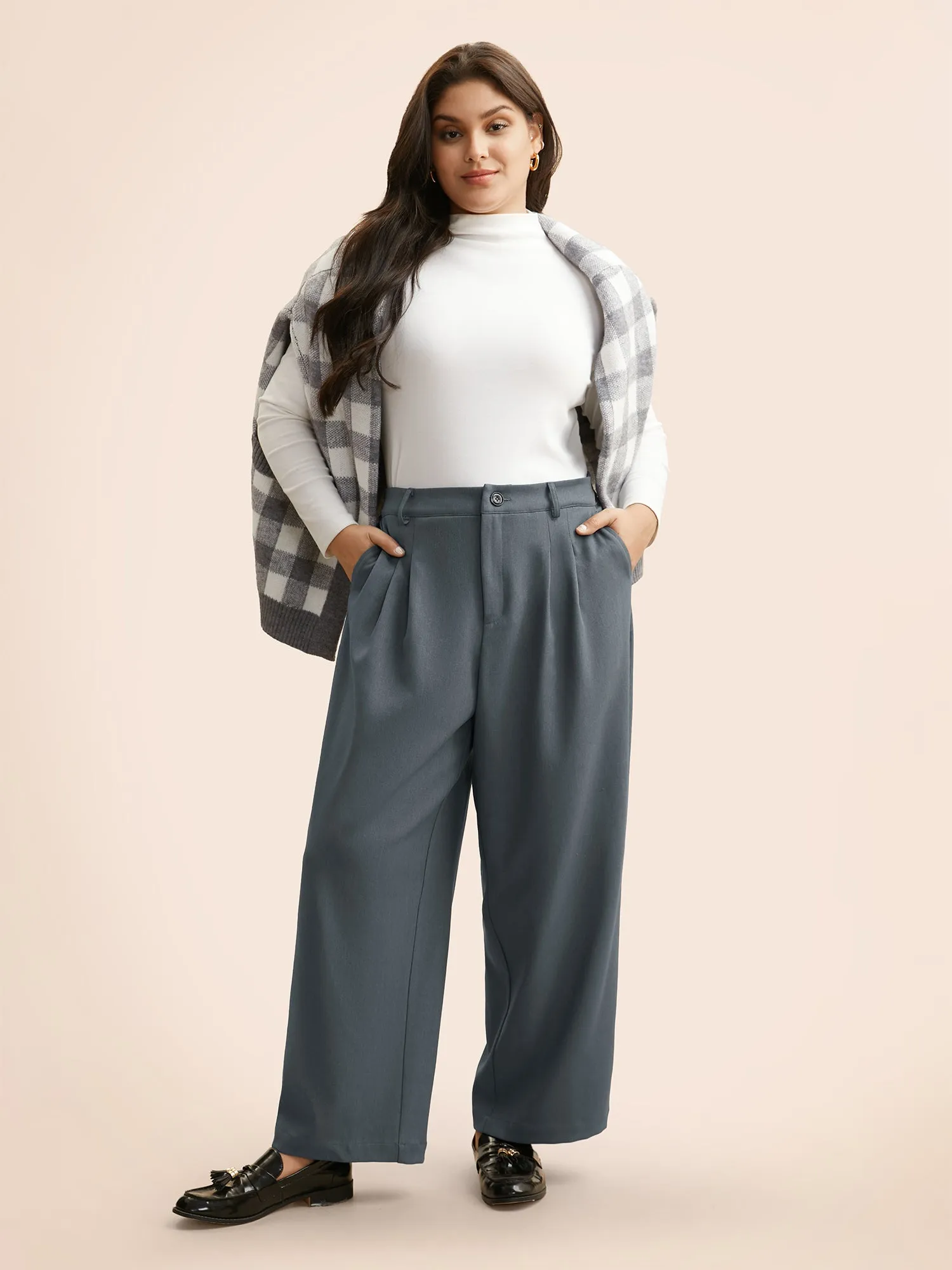 Mid Rise Pleated Straight Leg Pants sold by Bloomchic product image thumbnail 2