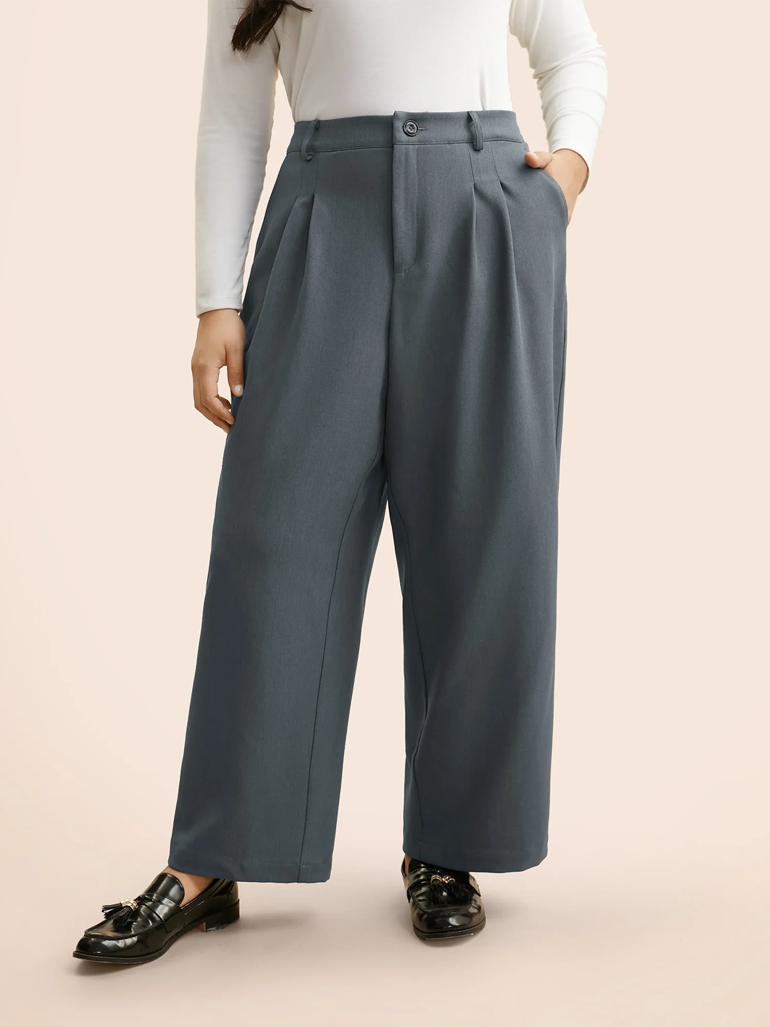Mid Rise Pleated Straight Leg Pants sold by Bloomchic