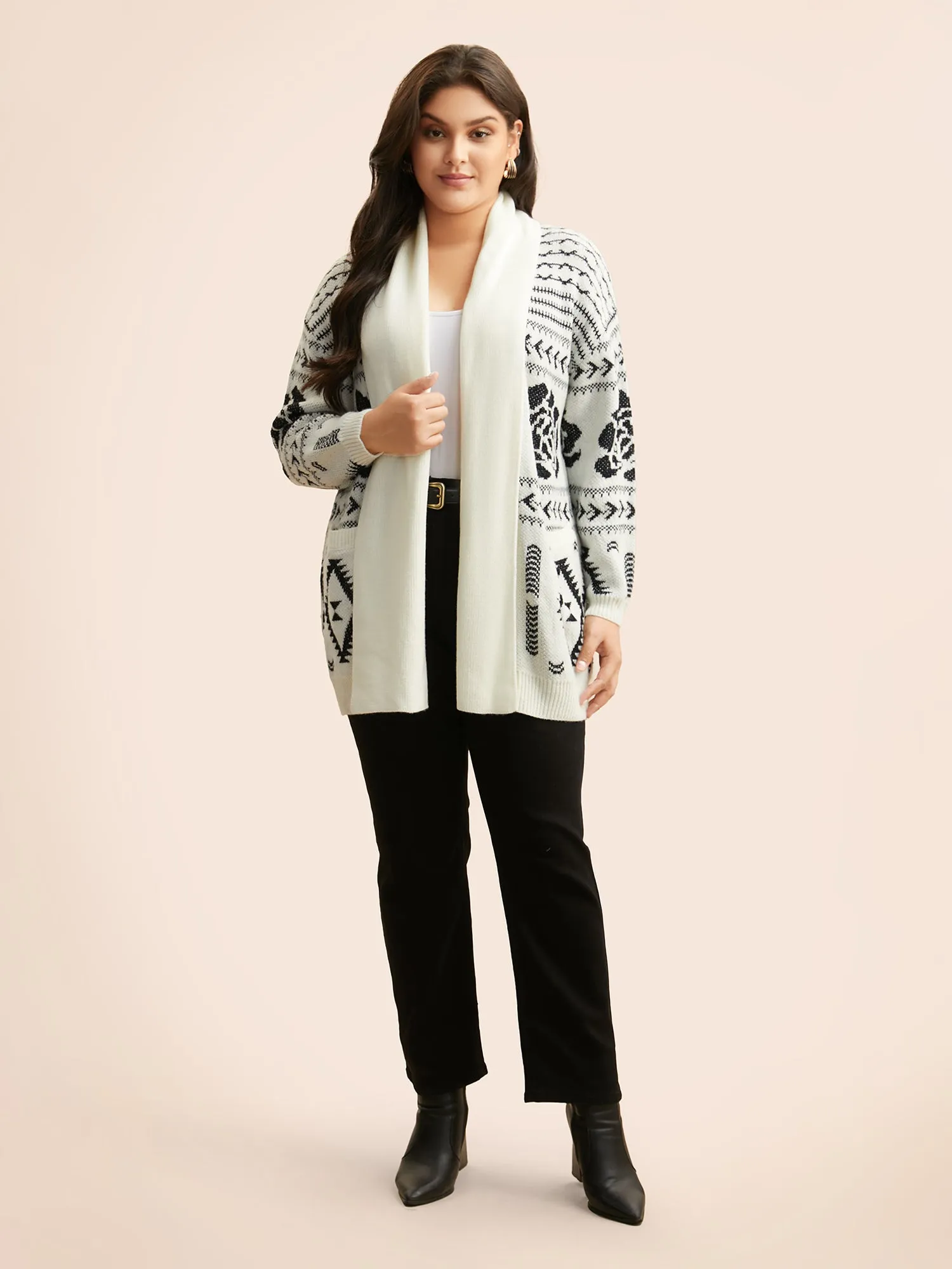 Geometric Jacquard Lapel Collar Cardigan sold by Bloomchic product image thumbnail 3