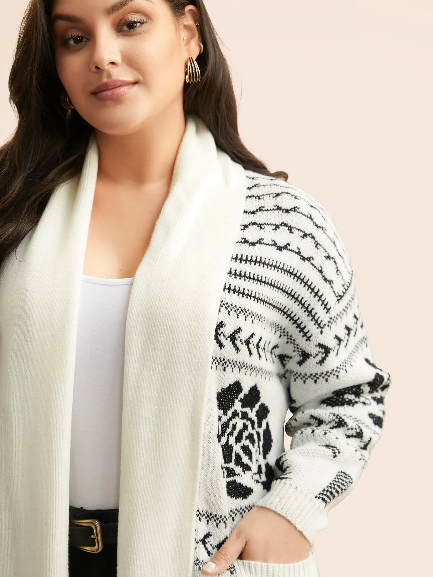 Geometric Jacquard Lapel Collar Cardigan sold by Bloomchic product image thumbnail 4