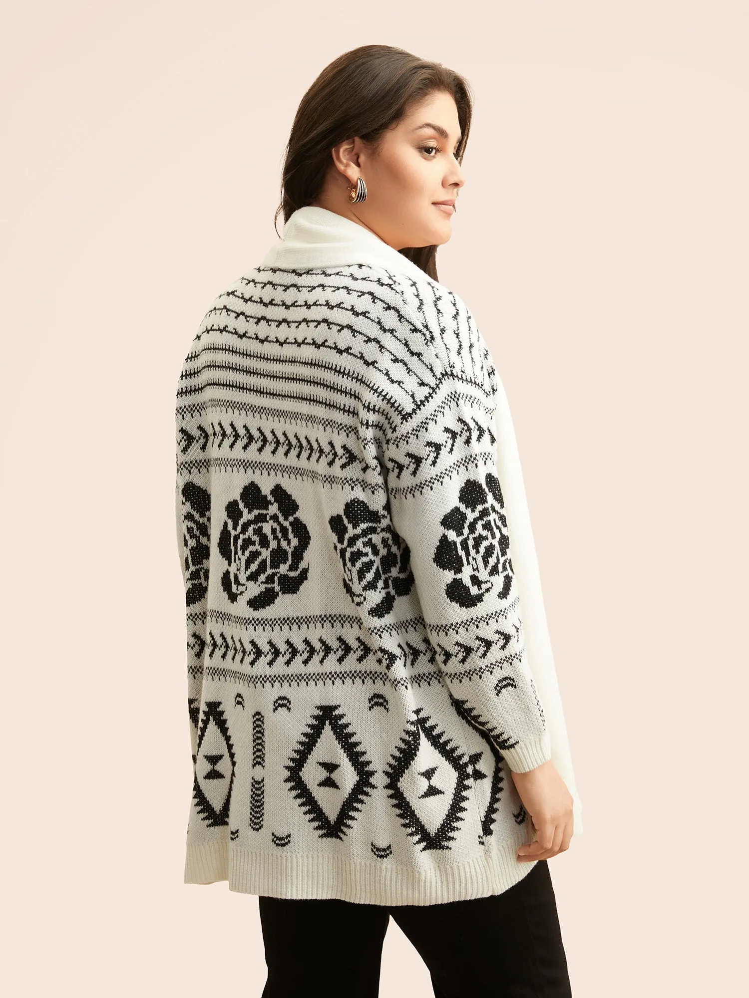 Geometric Jacquard Lapel Collar Cardigan sold by Bloomchic product image thumbnail 2