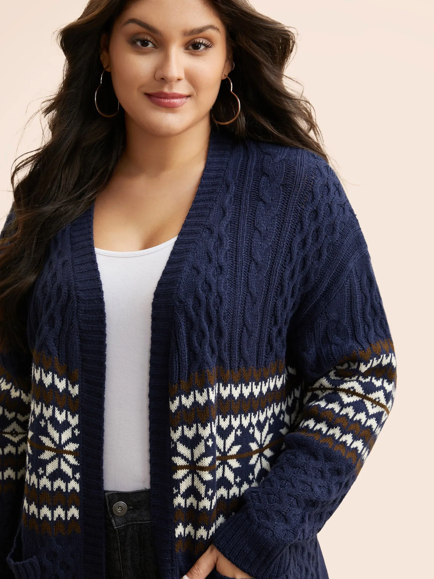 Bandana Cable Knit Contrast Pocket Cardigan sold by Bloomchic product image thumbnail 4
