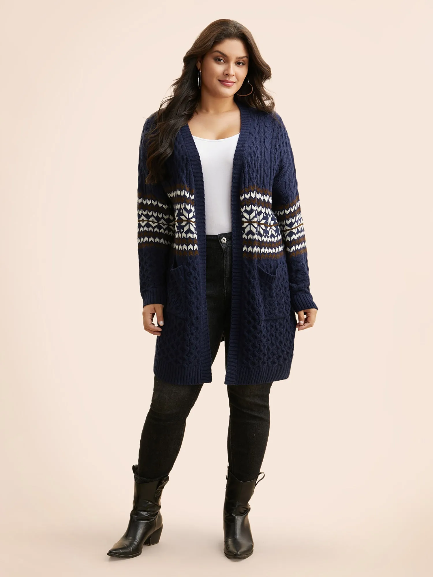 Bandana Cable Knit Contrast Pocket Cardigan sold by Bloomchic product image thumbnail 3
