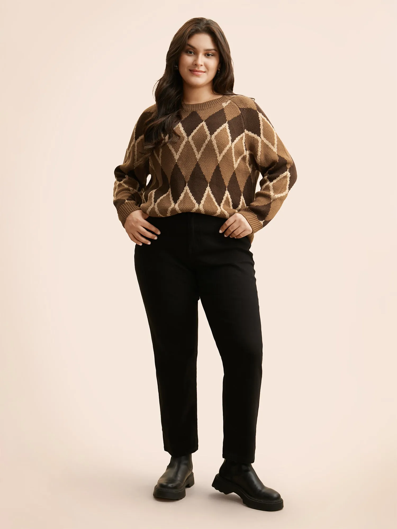 Plaid Crew Neck Raglan Sleeve Cardigan sold by Bloomchic product image thumbnail 4