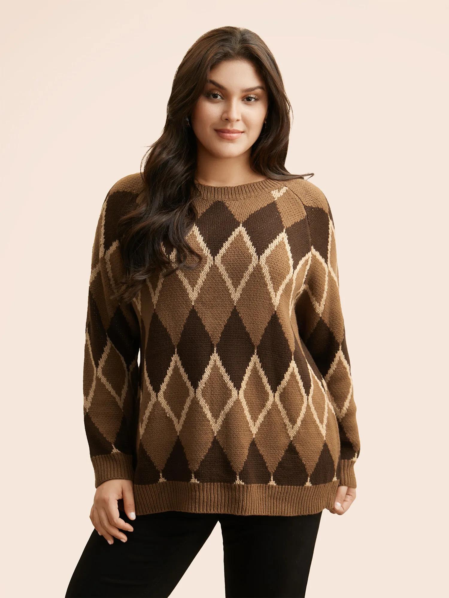 Plaid Crew Neck Raglan Sleeve Cardigan sold by Bloomchic product image thumbnail 3