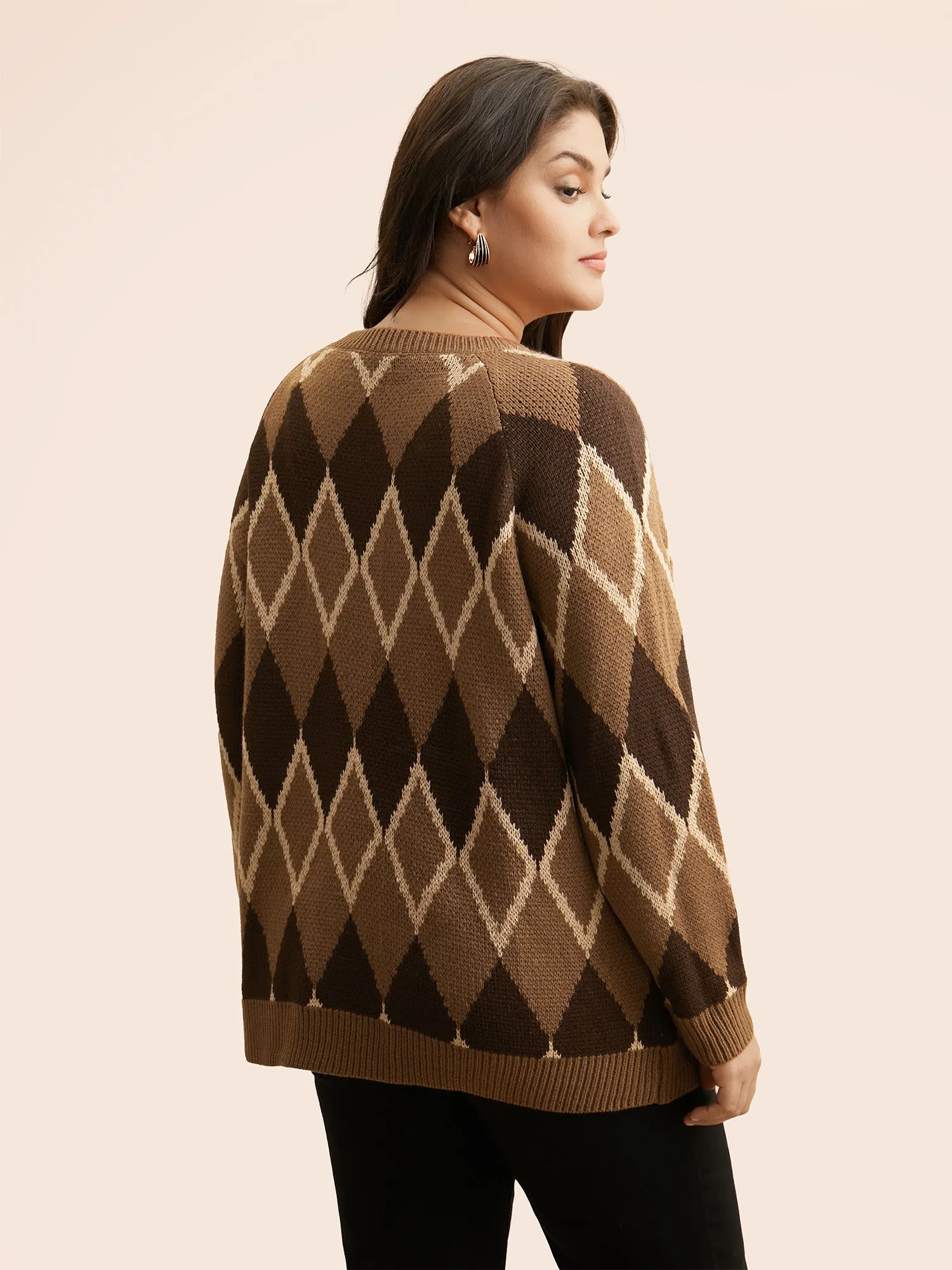 Plaid Crew Neck Raglan Sleeve Cardigan sold by Bloomchic product image thumbnail 2