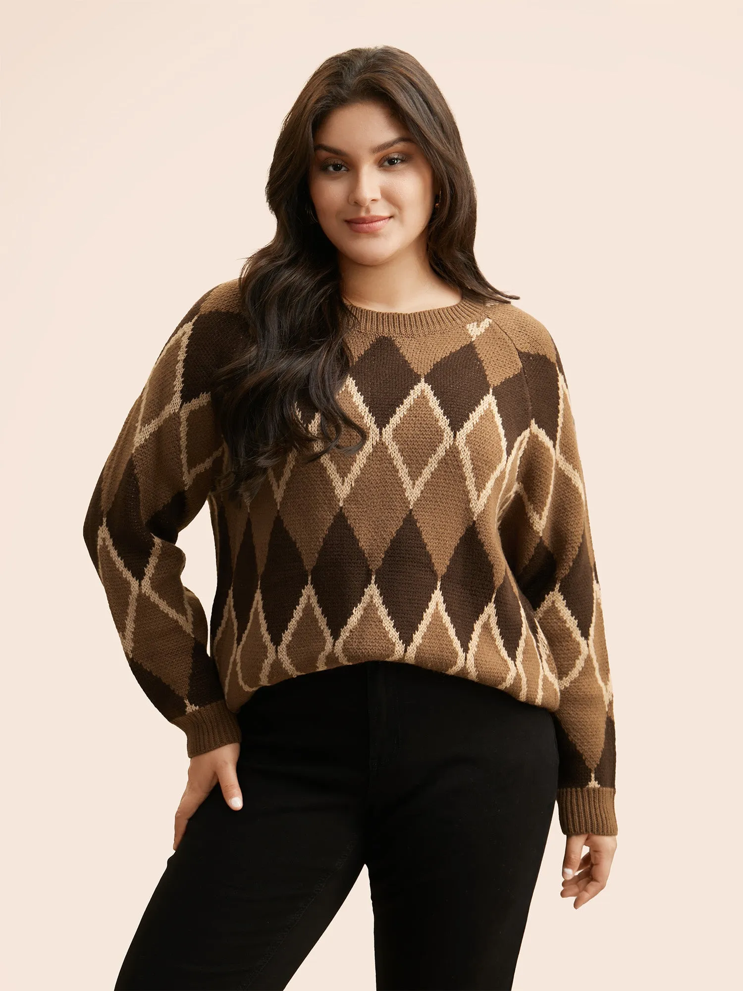 Plaid Crew Neck Raglan Sleeve Cardigan sold by Bloomchic