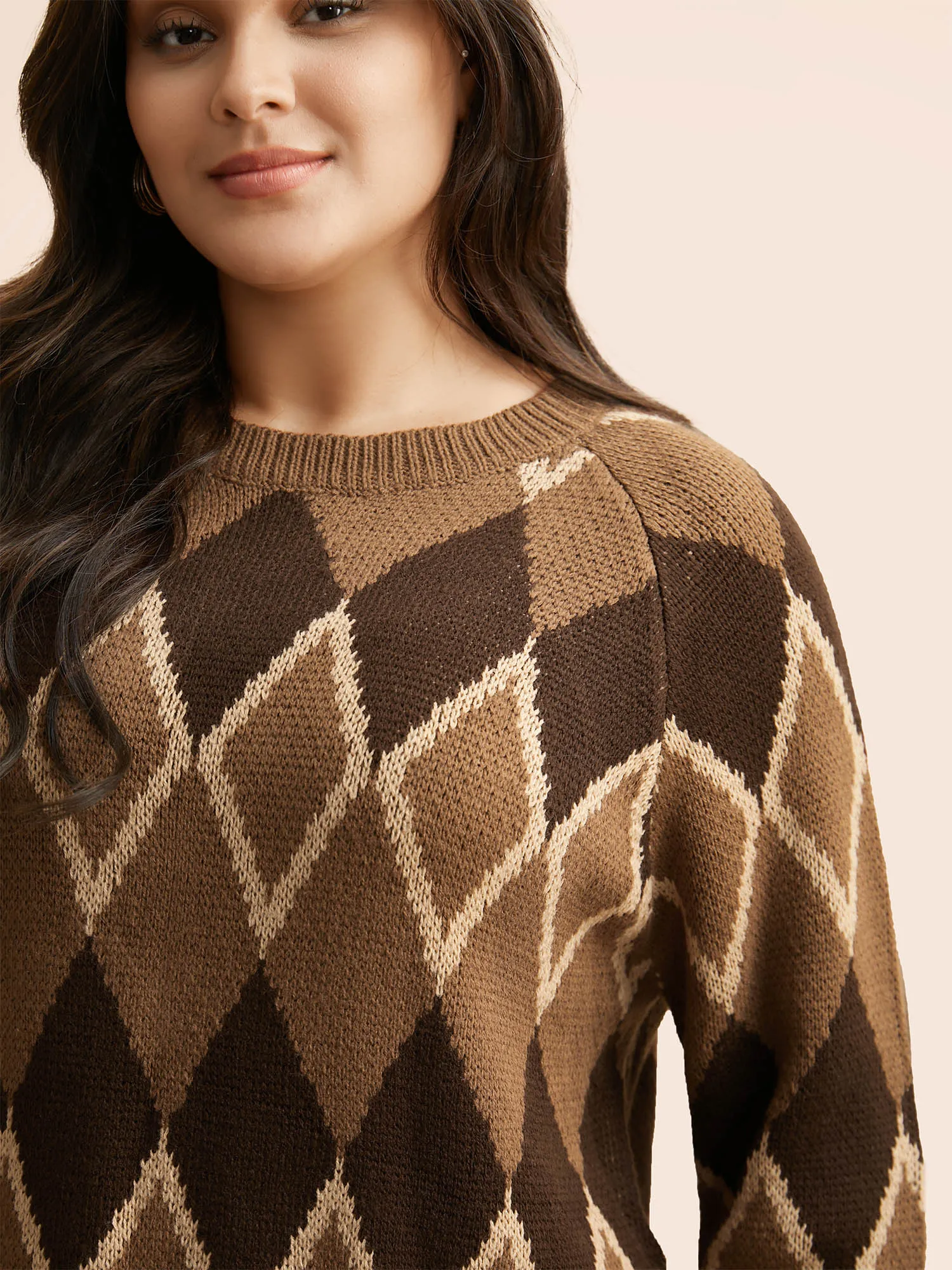 Plaid Crew Neck Raglan Sleeve Cardigan sold by Bloomchic product image thumbnail 5