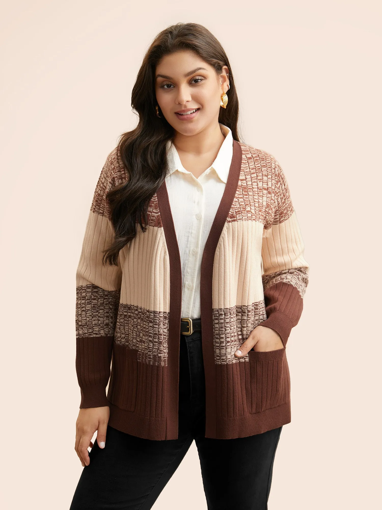 Supersoft Essentials Textured Colorblock Contrast Cardigan sold by Bloomchic