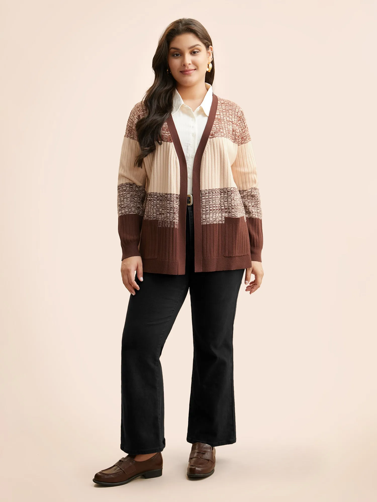 Supersoft Essentials Textured Colorblock Contrast Cardigan sold by Bloomchic product image thumbnail 3