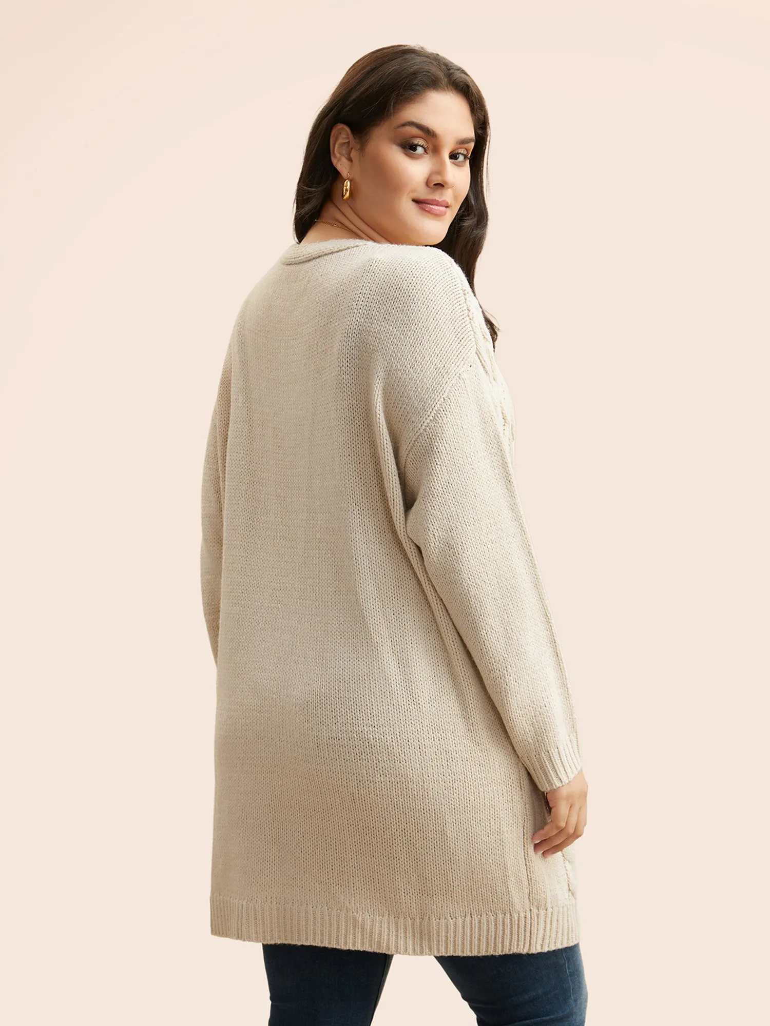 Cable Knit Drop Shoulder Pocket Cardigan sold by Bloomchic product image thumbnail 2