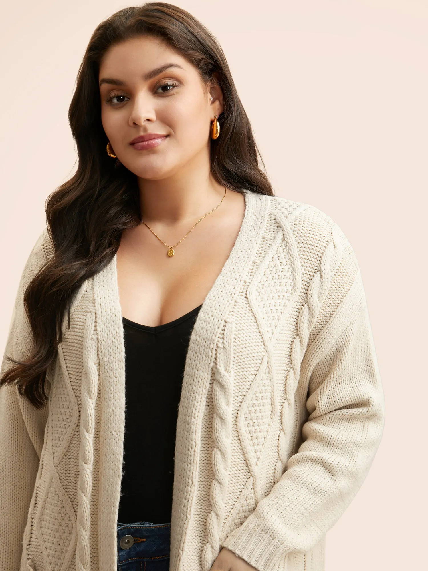 Cable Knit Drop Shoulder Pocket Cardigan sold by Bloomchic product image thumbnail 4