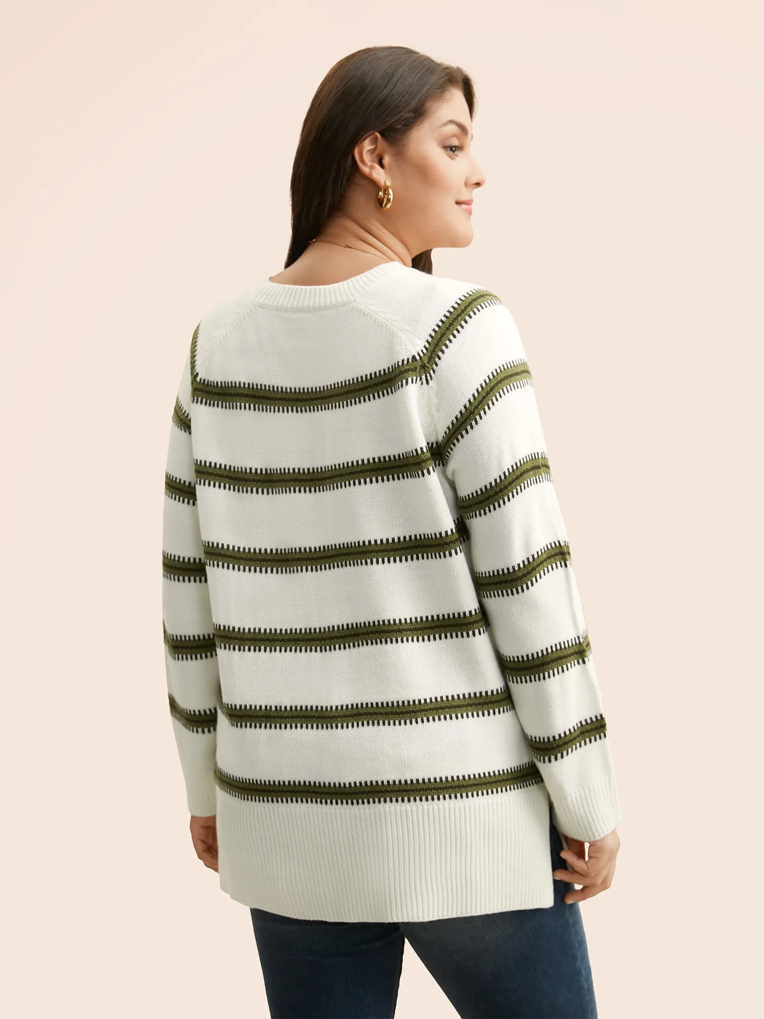 Contrast Striped Raglan Sleeve Slit Hem Pullover sold by Bloomchic product image thumbnail 2