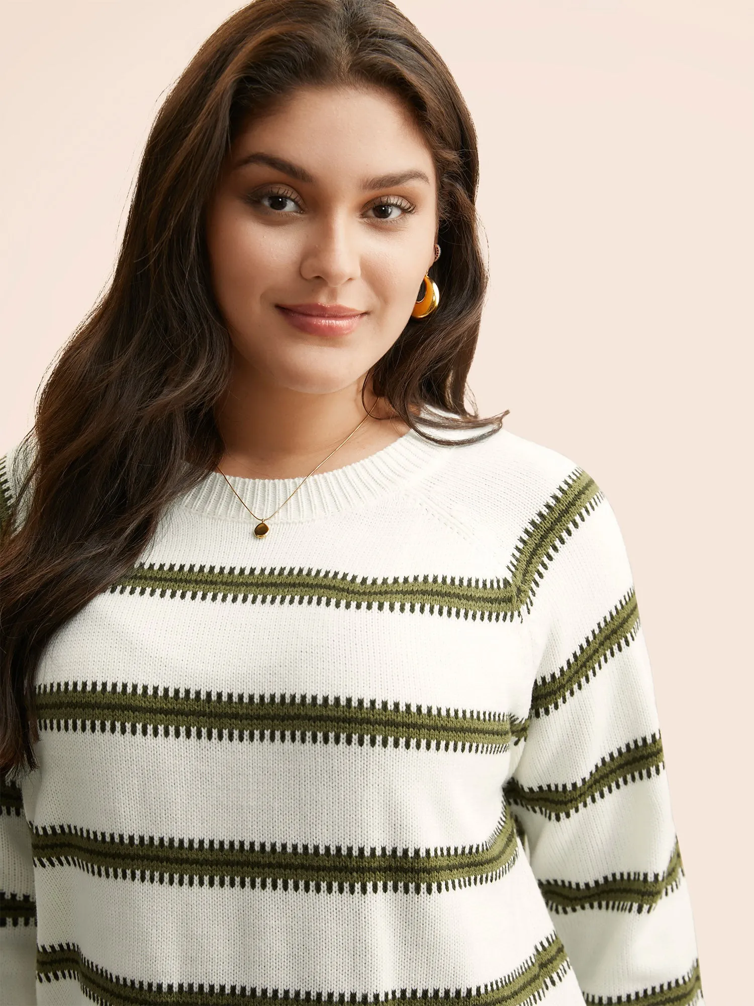 Contrast Striped Raglan Sleeve Slit Hem Pullover sold by Bloomchic product image thumbnail 4