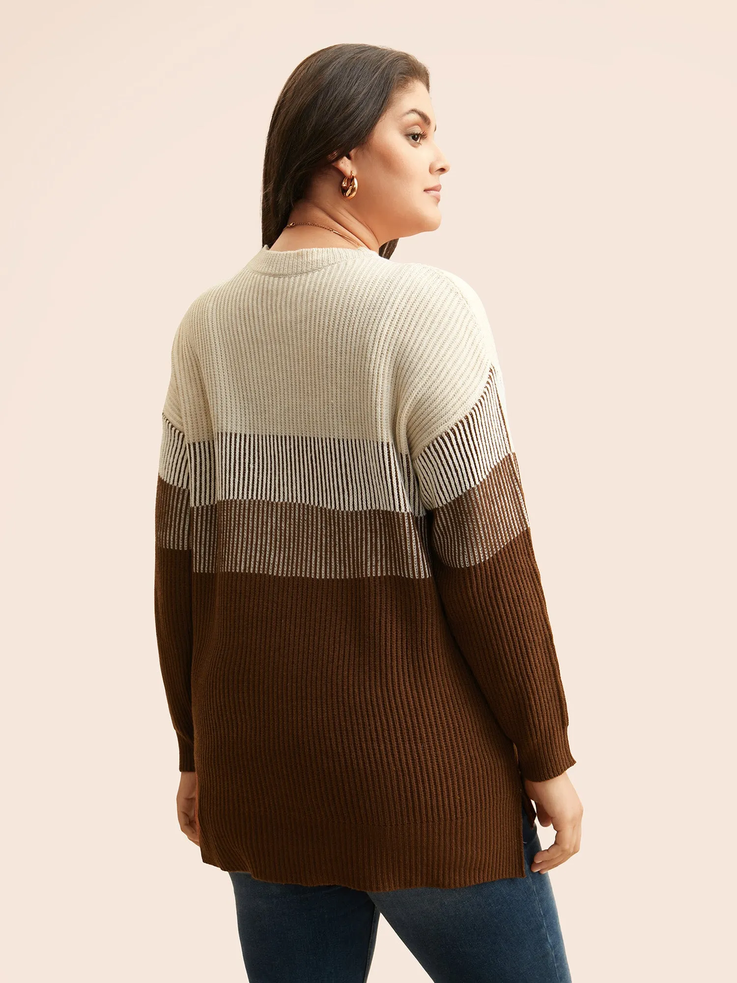 Colorblock Contrast Texture Slit Hem Pullover sold by Bloomchic product image thumbnail 2