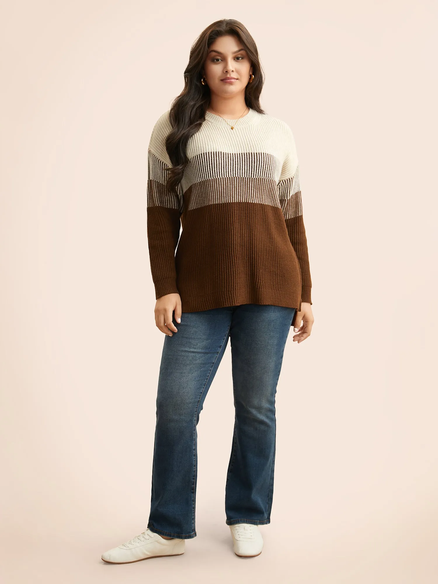Colorblock Contrast Texture Slit Hem Pullover sold by Bloomchic product image thumbnail 3