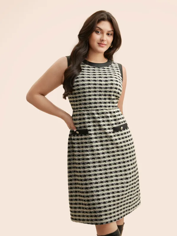 Tweed Patchwork Split Hem Dress sold by Bloomchic