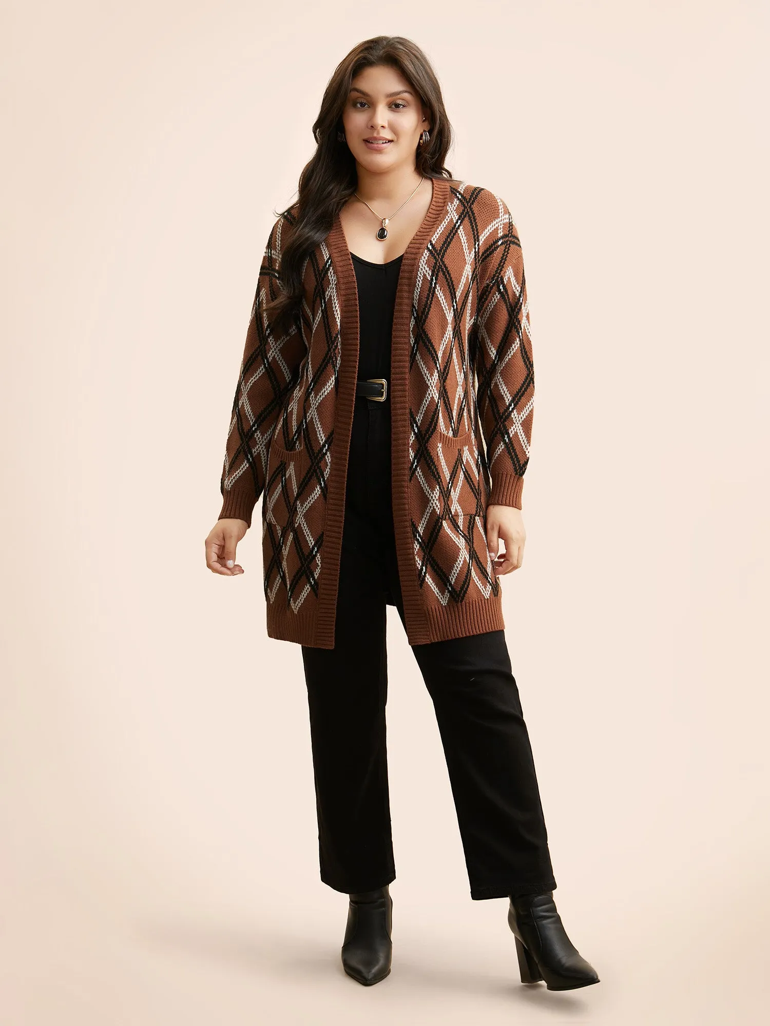 Plaid Pocket Drop Shoulder Sleeve Cardigan sold by Bloomchic product image thumbnail 3