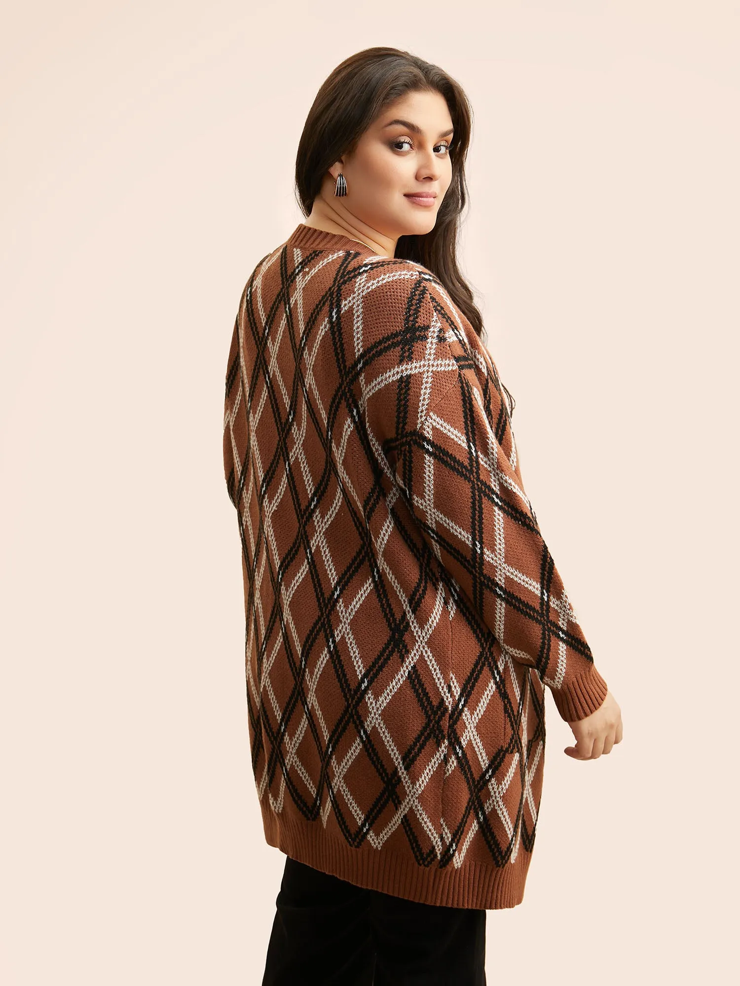Plaid Pocket Drop Shoulder Sleeve Cardigan sold by Bloomchic product image thumbnail 2